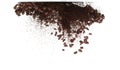 Coffee powder mix bean fly explosion, Coffee crushed mix seed float explode, abstract cloud fly. Coffee dust powder bean splash Royalty Free Stock Photo