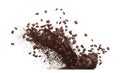 Coffee powder mix bean fly explosion, Coffee crushed mix seed float explode, abstract cloud fly. Coffee dust powder bean splash Royalty Free Stock Photo