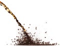 Coffee powder mix bean fly explosion, Coffee crushed mix seed float explode, abstract cloud fly. Coffee dust powder bean splash Royalty Free Stock Photo