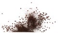Coffee powder mix bean fly explosion, Coffee crushed mix seed float explode, abstract cloud fly. Coffee dust powder bean splash Royalty Free Stock Photo