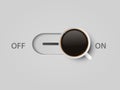 Coffee Power. Vector 3d Realistic Off, On Switch with Coffee in White Mug. Creative Concept Banner with Coffee Cup