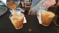 Coffee preparation making espesso in a greek bar