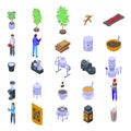 Coffee production icons set, isometric style Royalty Free Stock Photo