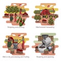 Coffee production. Process and manufacturing stages. Illustration set