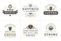 Coffee quotes vintage typographic style inspirational phrases vector illustrations set.