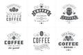 Coffee quotes vintage typographic style inspirational phrases vector illustrations set.