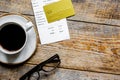 Coffee and receipt bill for payment by credit card on wooden tab Royalty Free Stock Photo