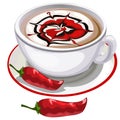 Coffee with red chili pepper pattern. Vector drink Royalty Free Stock Photo