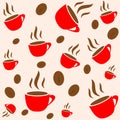 Coffee red cup and bean seamless wallpaper Royalty Free Stock Photo