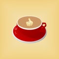 cup of coffee, red, espresso, americano, latte, cappuccino for coffee shop, cafe, restaurant, cool, finger up, drink, .