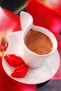 Coffee with red lips from chocolate Royalty Free Stock Photo