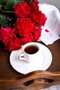 Coffee and red roses for Valentine's day Royalty Free Stock Photo