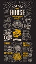 Coffee restaurant menu. Vector drink flyer for bar and cafe on b