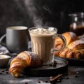 Rich and Creamy Coffee in Tall Mug with Croissants