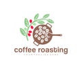 Coffee roasting, branch of coffee with fruits, logo design. Coffee house, cafe, coffee production, vector design