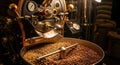 Coffee Roasting Machine with Roasted Coffee Beans in Industrial Setting Royalty Free Stock Photo