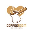 Coffee room cafe vector icon template of heart and maker