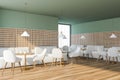 Coffee-room with white furnishings and green upper materials