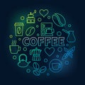 Coffee round colored illustration on dark background