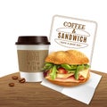 Coffee Sandwich Fast Food Realistic Advertisement Royalty Free Stock Photo