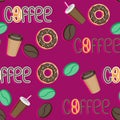 Coffee Seamless Pattern. Grain Cup donut Coffee Lettering.Vector illustration Royalty Free Stock Photo