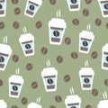 Coffee seamless pattern, vector background. Cups of and beans. For lover Royalty Free Stock Photo