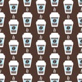 Coffee seamless pattern, vector background. Cups of and beans. For lover