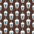Coffee seamless pattern, vector background. Cups of and beans. For lover Royalty Free Stock Photo