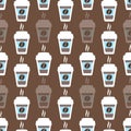 Coffee seamless pattern, vector background. Cups of and beans. For lover Royalty Free Stock Photo