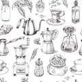 Coffee, seamless pattern, vintage hand drawn Royalty Free Stock Photo