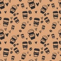 Coffee seamless vector pattern in a cute style for backgrounds, banners, menus, coffee shops, wrapping paper, textiles, etc Royalty Free Stock Photo