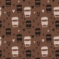 Coffee seamless vector pattern in a cute style for backgrounds, wallpapers, banners, menus, coffee shops, wrapping paper, textiles Royalty Free Stock Photo