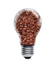 Coffee seeds in a light bulb Royalty Free Stock Photo