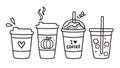 Cute Hot and Iced Coffee To Go Doodle Vector Illustration Royalty Free Stock Photo