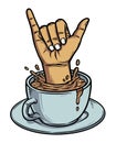 Coffee and shaka hand sign