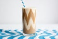 coffee shake glass with blue chevron patterned straw