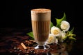 coffee shake in a glass embossed with floral design