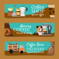 Coffee shop banners vector illustration. Morning coffee fresh and tasty. Special offer. Coffee bean delivery organic and