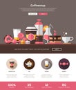 Coffee shop, cafe bakery website template with header and icons