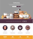 Coffee shop, cafe bakery website template with header and icons Royalty Free Stock Photo