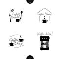 Coffee shop Cafe logo design line icon with handwriting type
