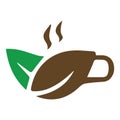 A coffee shop or cafe logo template with a combination of coffee cups, coffee leaves, and hot, warm coffee smoke