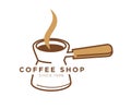 Coffee shop cafe vector icon template of turkish cezve pot maker