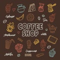 Coffee shop doodle art elements set. Vector vintage illustration.