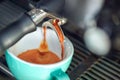 Coffee shop. Espresso machine making shot into cup close-up Royalty Free Stock Photo