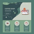 Coffee shop flat landing page website template. Delivery, bakery, beauty saloon. Web banner with header, content and