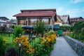 The coffee shop with flower garden in Srinagar, India Royalty Free Stock Photo