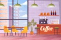 Coffee shop interior concept in flat cartoon design.