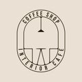 coffee shop line art logo icon and symbol vector illustration design, with interior cafe minimalist design Royalty Free Stock Photo