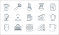 coffee shop line icons. linear set. quality vector line set such as pitcher, take away, coffee filter, measuring spoons, toaster, Royalty Free Stock Photo